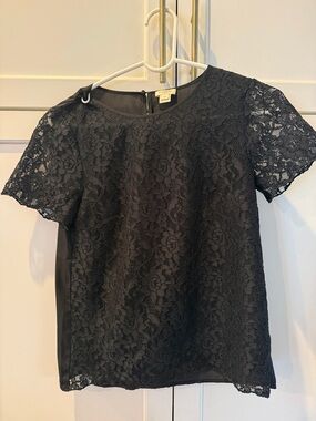 J. Crew Black Lace Short Sleeve Blouse